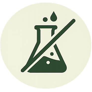 Icon with a beaker crossed out and 'Gentle Formula' text on a white background