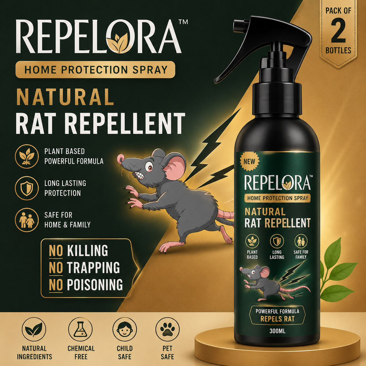 Repelora™ Home Protection Spray – Pack of 2 | Natural Rat Repellent